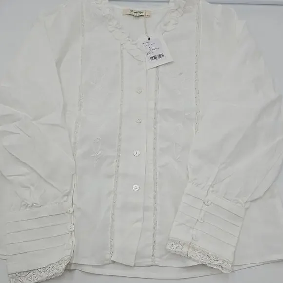 Simple Retro M Faith Lace Patchwork Embroidered Off White Cottagecore Blouse - Picture 8 of 13